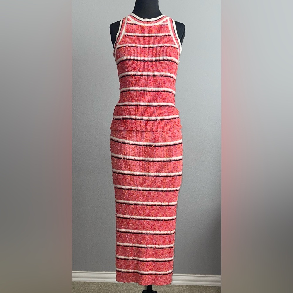 Ann Taylor Multicolored Striped 2 Piece Knit Top with Full Length Midi Skirt